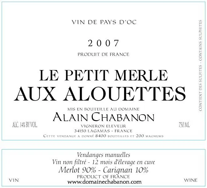 Le Petit Merle Aux Alouettes Bottle