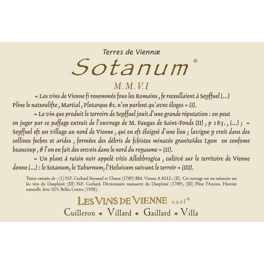 Vins de Vienne Vin de Pays des Collines Rhodaniennes Sotanum Bottle