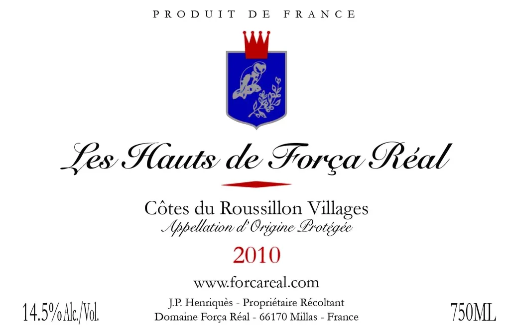 Cotes du Roussillon Villages Les Hauts de Forca Real Bottle