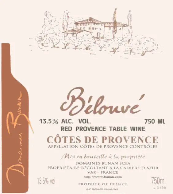 Cotes de Provence Belouve Rouge Bottle
