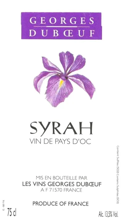 Vin de Pays d'Oc Syrah Bottle
