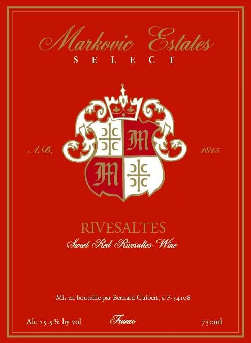 Rivesaltes Select Sweet Red Bottle