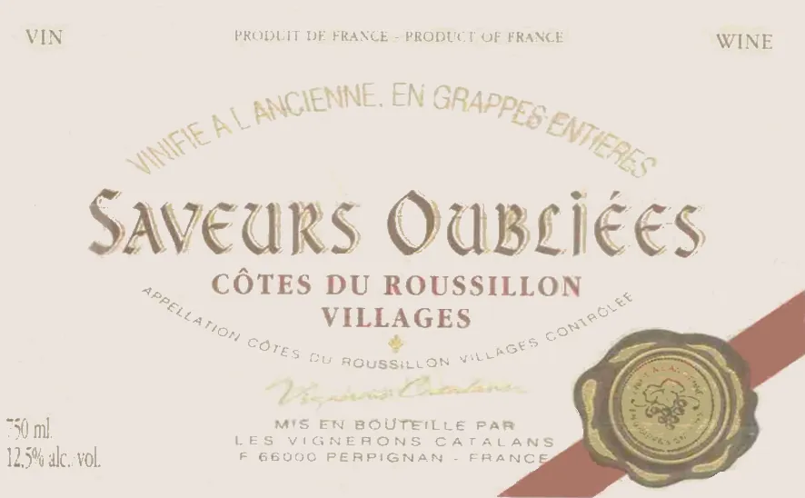 Cotes du Roussillon Saveurs Oubliees Rouge Bottle