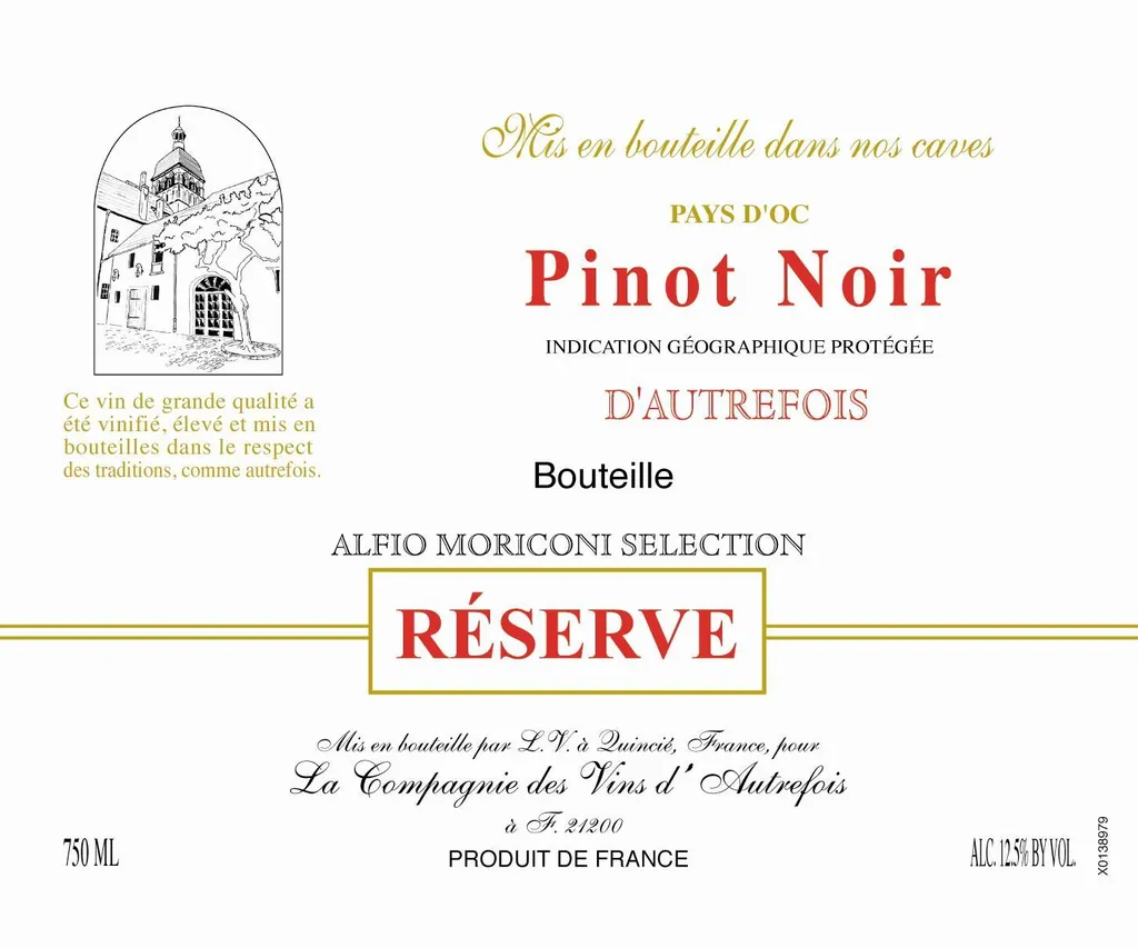 D'Autrefois Reserve Pinot Noir Bottle