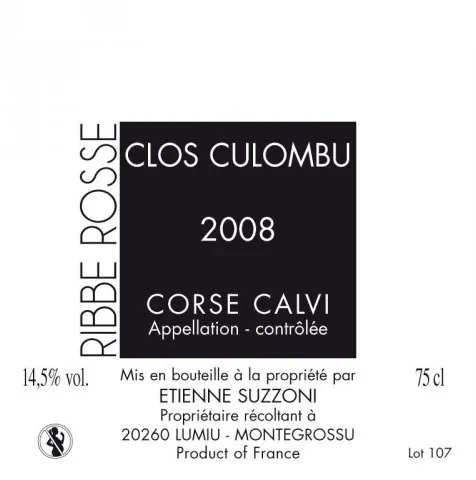 Corse Calvi Ribbe Rosse Blanc Bottle