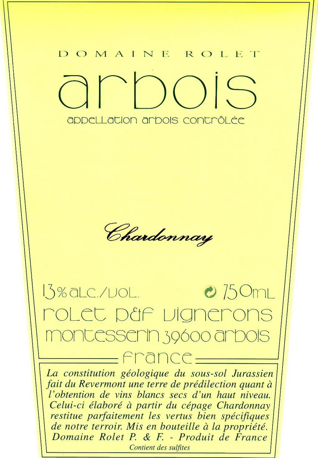 Arbois Blanc Chardonnay Bottle