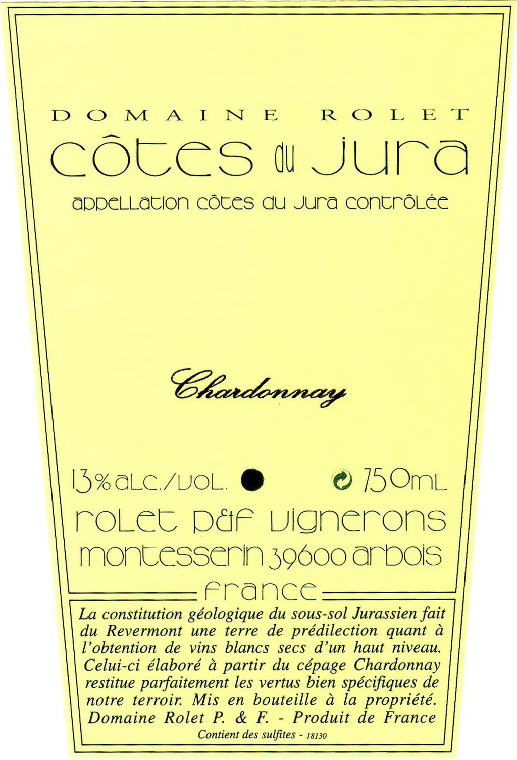 Cotes du Jura Chardonnay Bottle