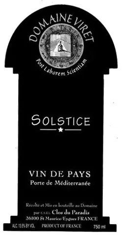 Vin de France Solstice Rouge Bottle