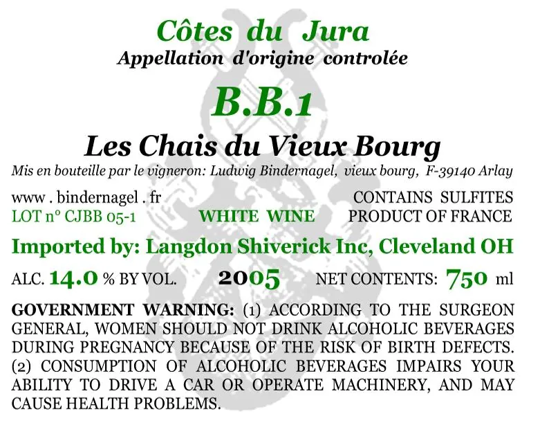 Cotes du Jura BB1 Bottle
