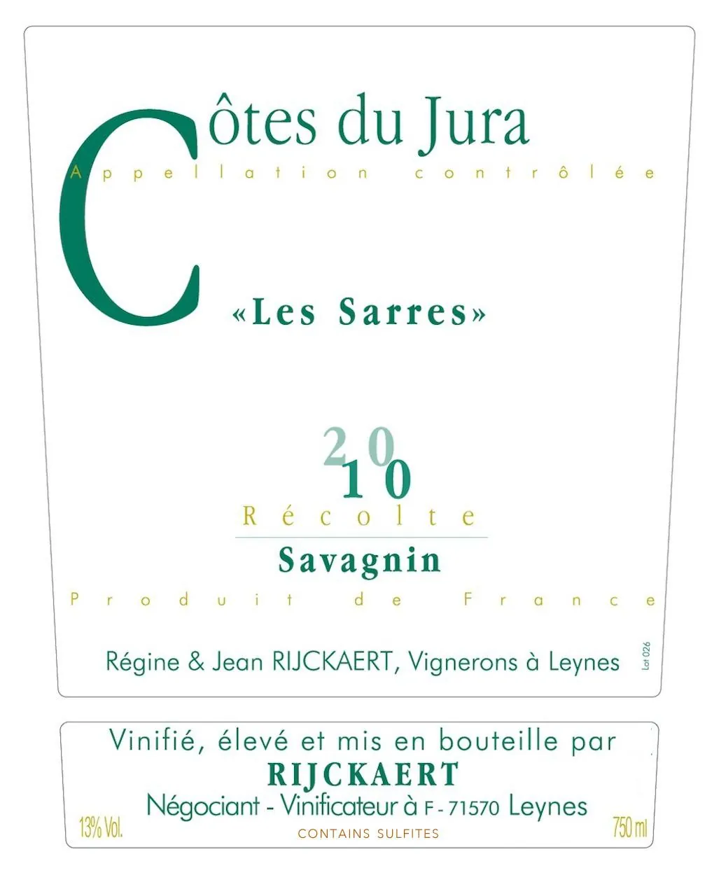 Cotes du Jura Les Sarres Savagnin Bottle