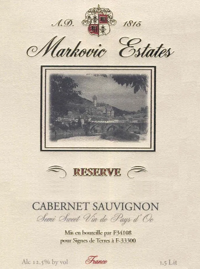 Semi Sweet Reserve Cabernet Sauvignon Bottle