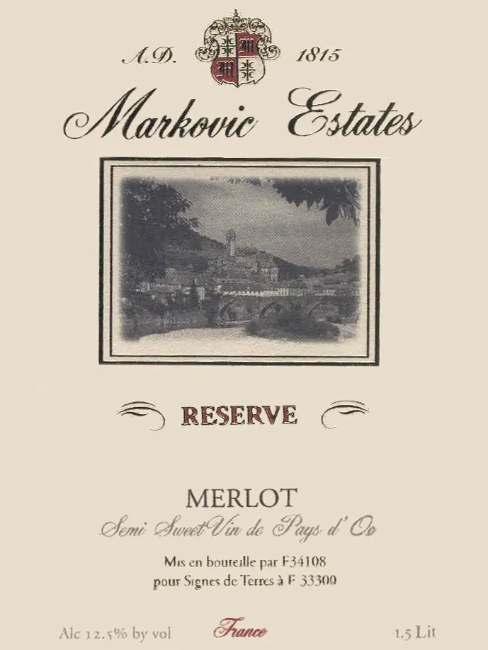 Semi Sweet Reserve Merlot Bottle