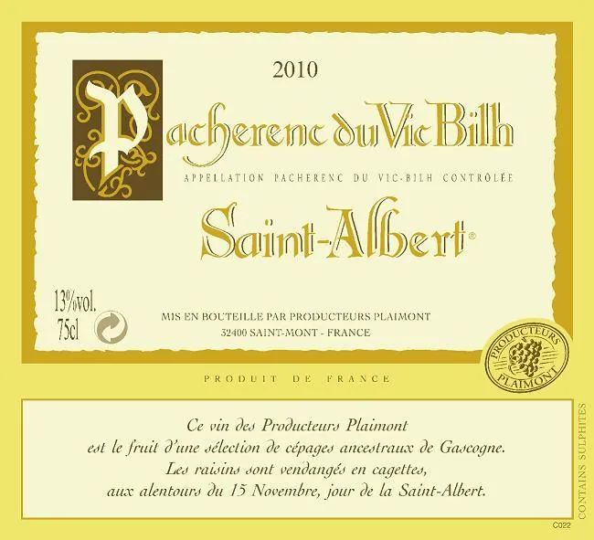 Pacherenc du Vic Bilh Cuvee Saint-Albert Bottle