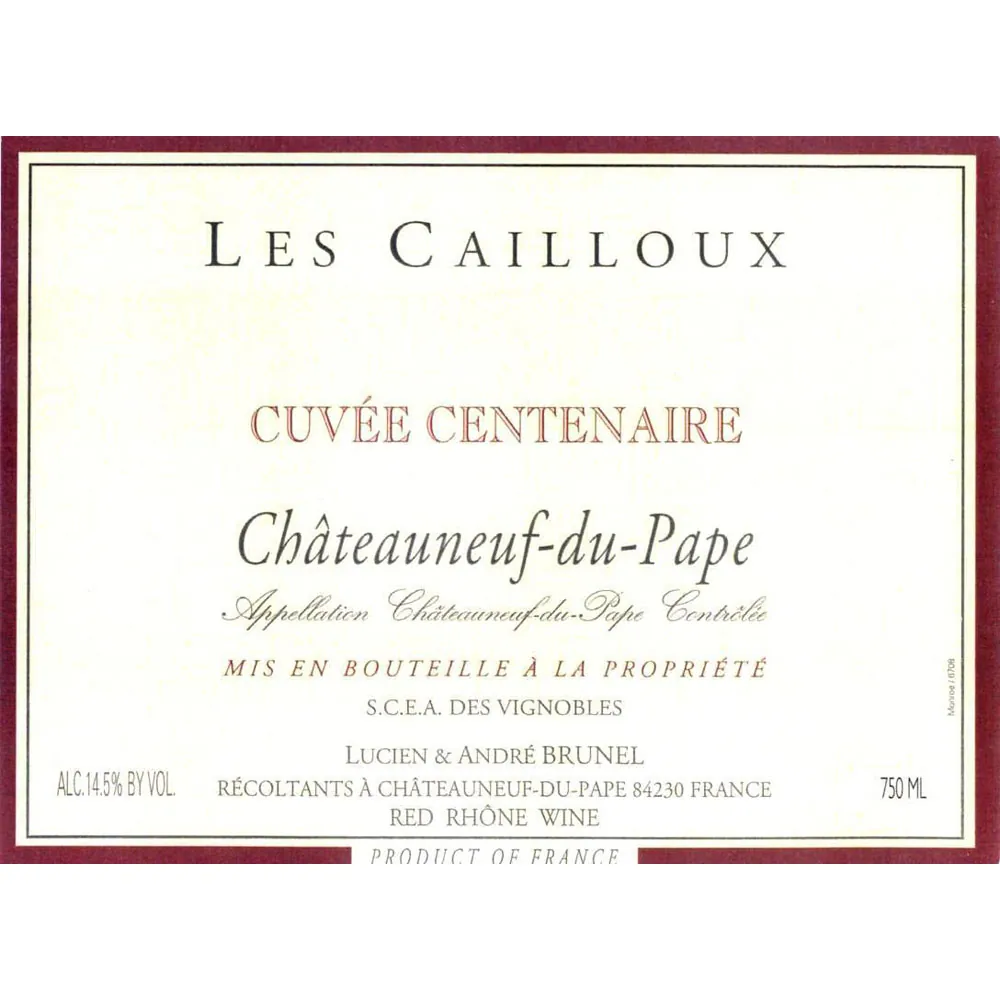 Chateauneuf-du-Pape Les Cailloux Cuvee Centenaire Bottle