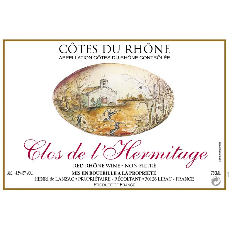 Cotes du Rhone Clos de l'Hermitage Bottle
