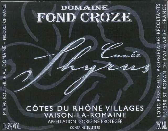 Villages Vaison-la-Romaine Shyrus Bottle