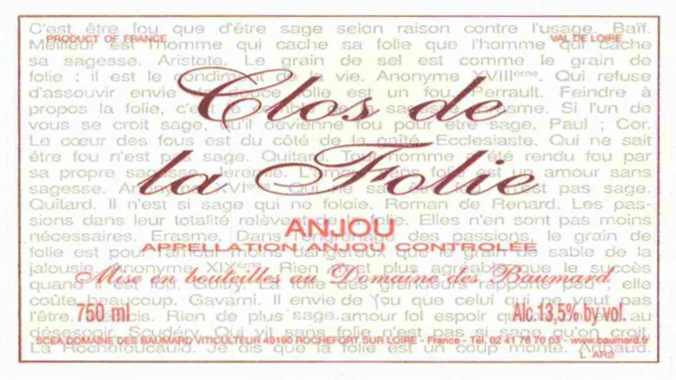 Anjou Clos de la Folie Rouge Bottle