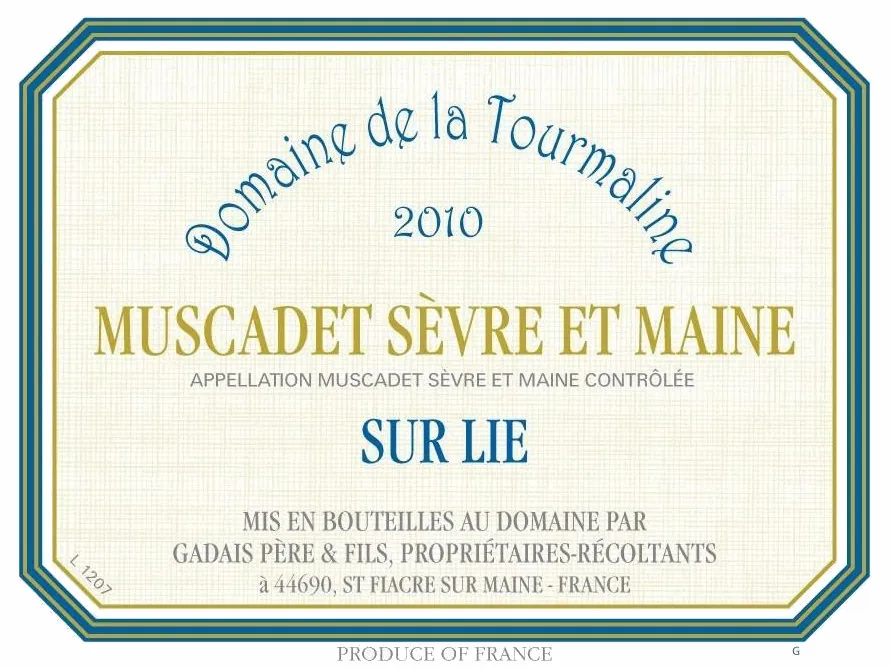 Muscadet Sevre et Maine Domaine de la Tourmaline Sur Lie Bottle