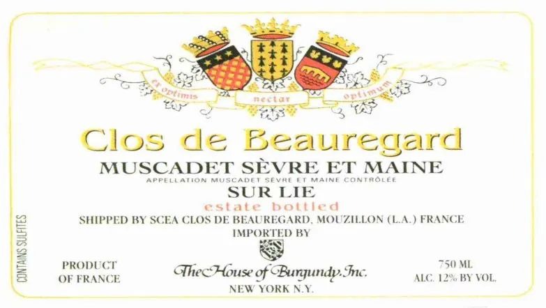 Muscadet Sevre et Maine Clos de Beauregard Sur Lie Bottle