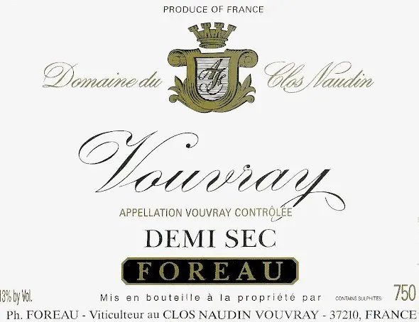 Vouvray Clos Naudin Demi-Sec Bottle