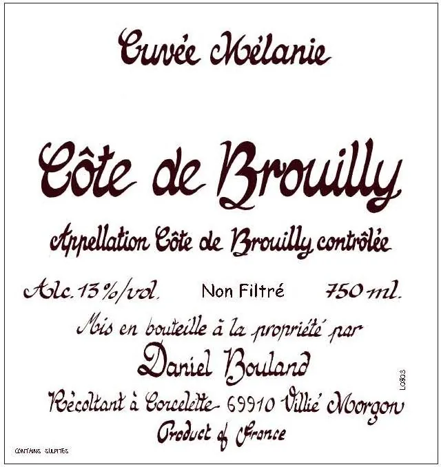 Cote de Brouilly Cuvee Melanie Bottle