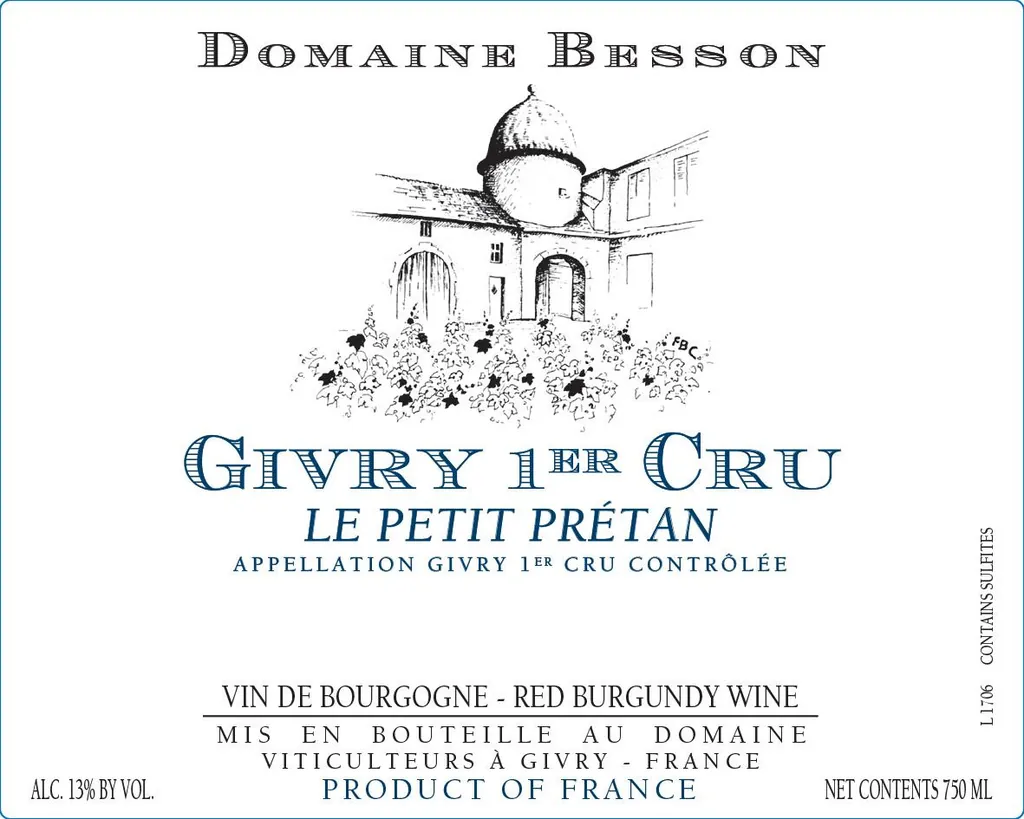 Givry Petit Pretan Premier Cru Bottle