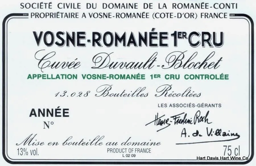 Vosne-Romanee Cuvee Duvault-Blochet Premier Cru Bottle