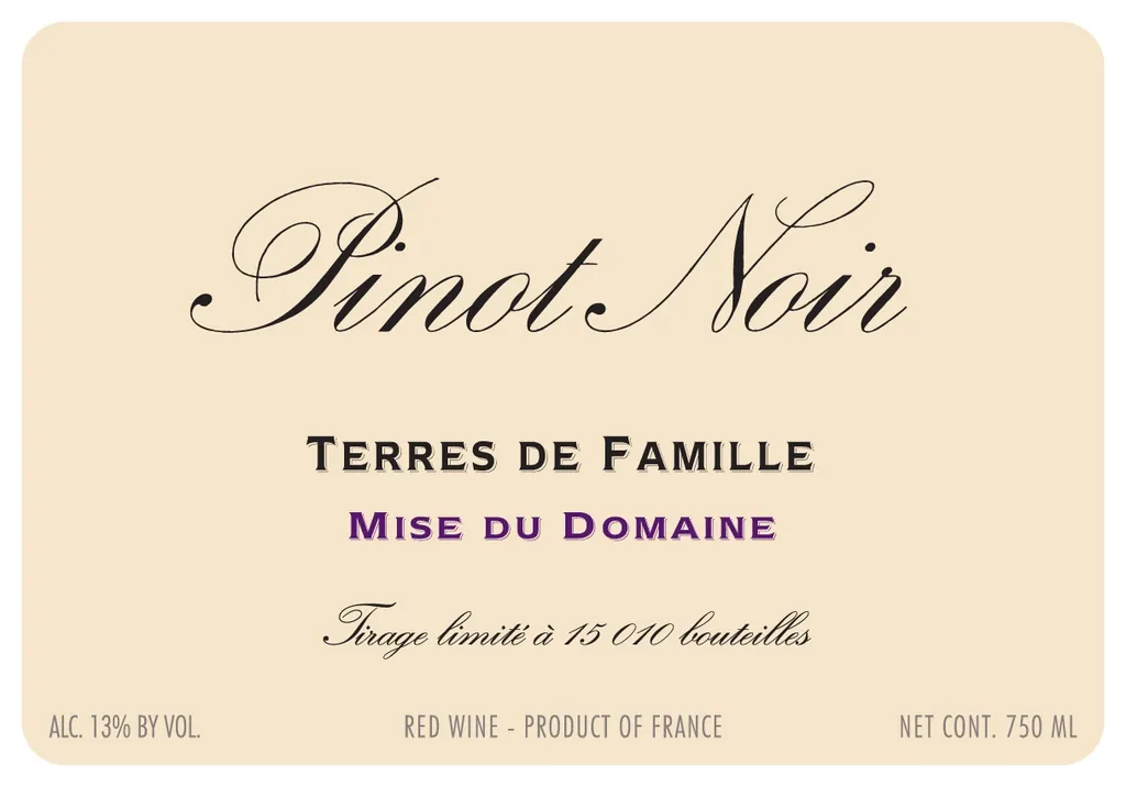 Terres de Famille Pinot Noir Bottle