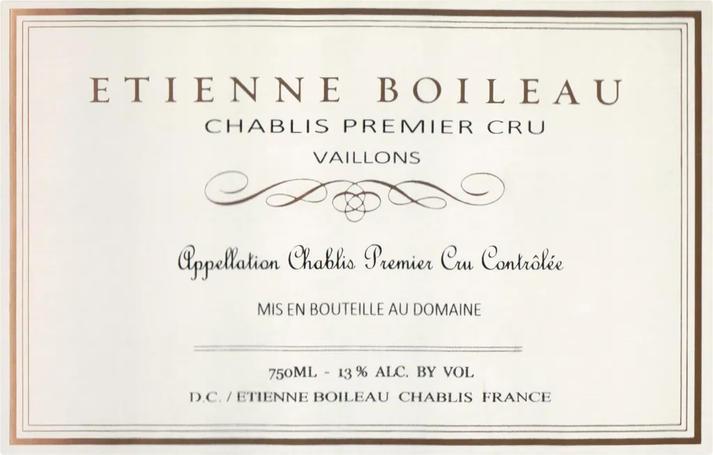 Etienne Boileau Chablis Vaillons Premier Cru Bottle