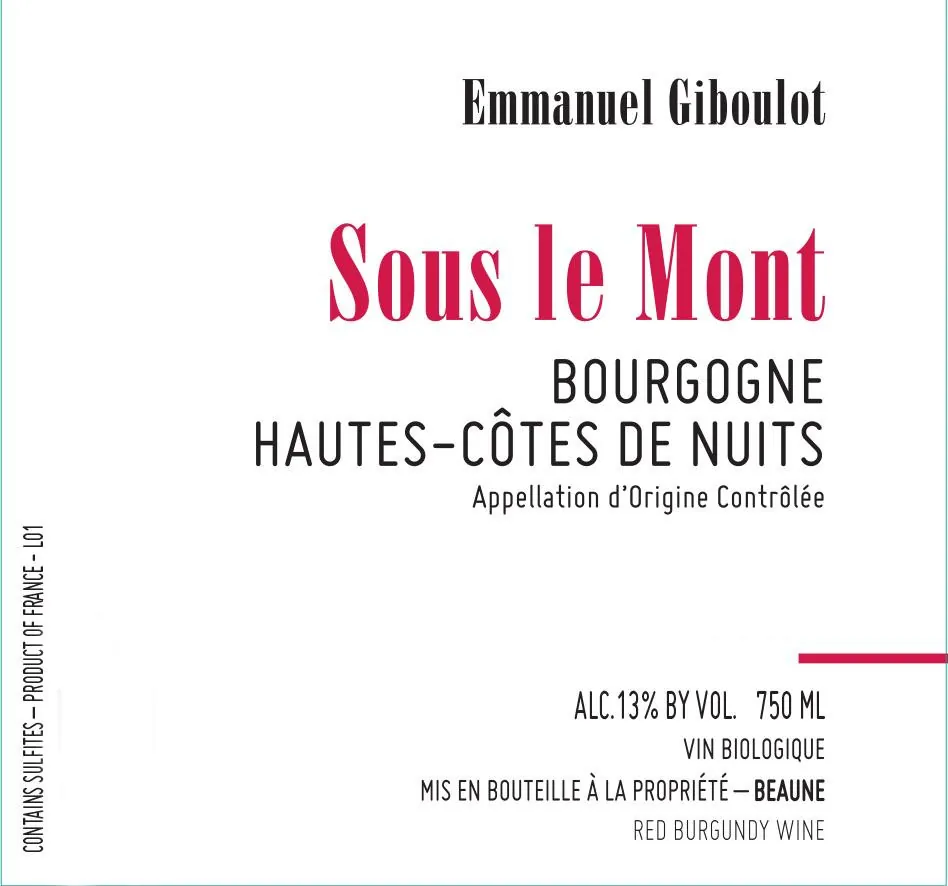 Sous le Mont Hautes Cotes de Nuits Bottle