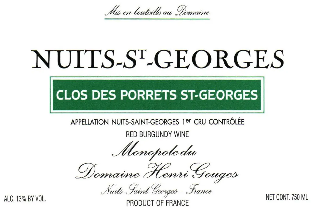 Nuits-St-Georges Clos des Porrets St. Georges Premier Cru Bottle