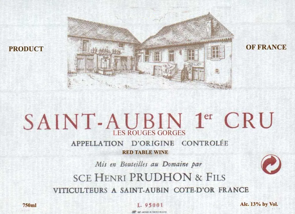 Saint-Aubin Les Rouges Gorges Premier Cru Bottle