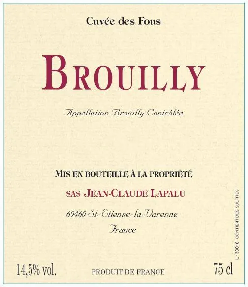 Brouilly Cuvee des Fous Bottle