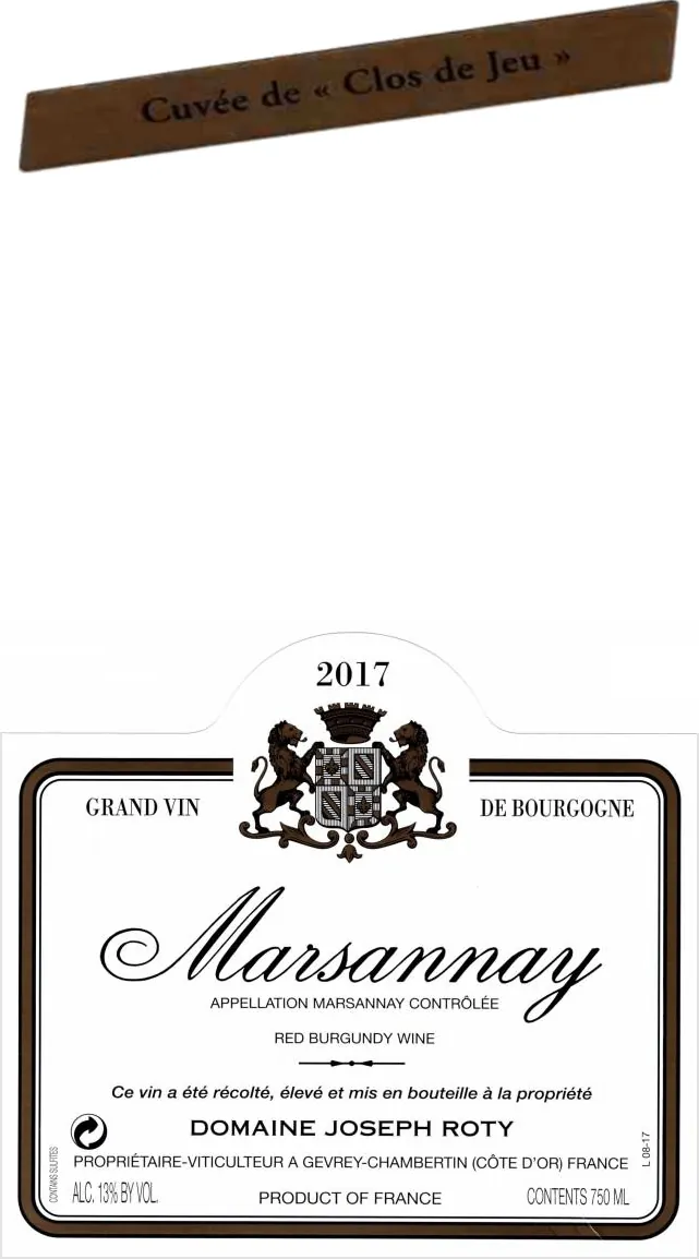 Marsannay Clos de Jeu Bottle