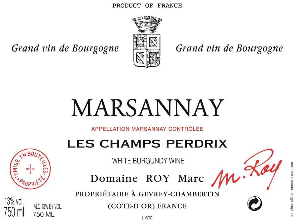 Marsannay Blanc Les Champs Perdrix Bottle