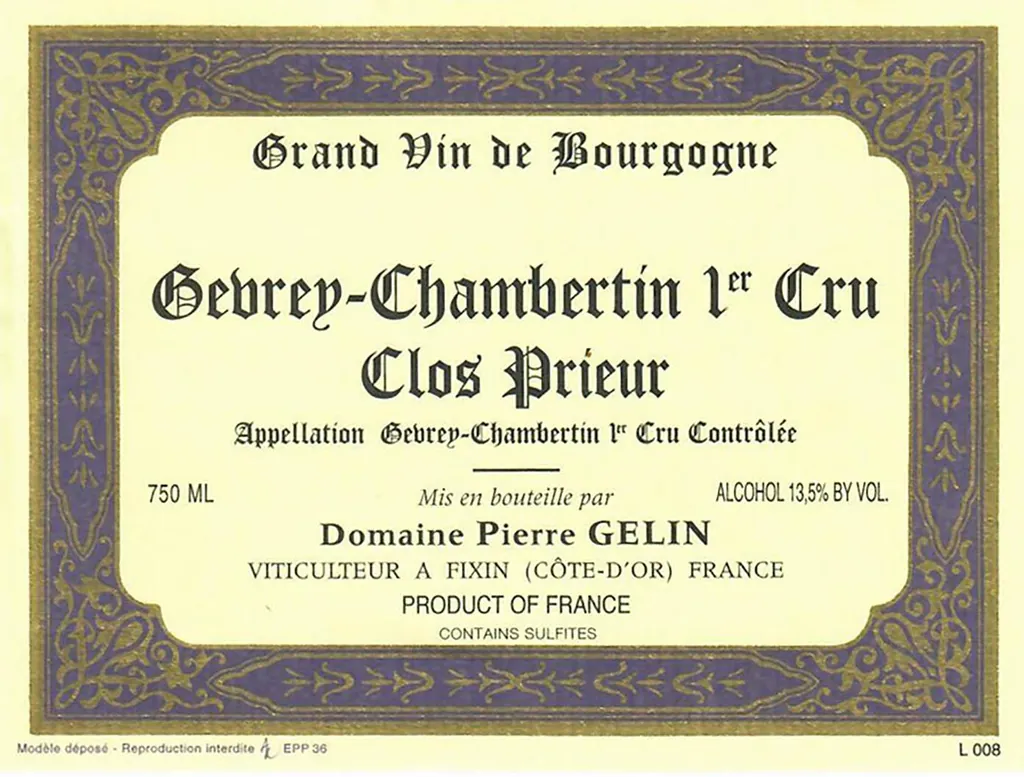 Gevrey-Chambertin Clos Prieur Premier Cru Bottle