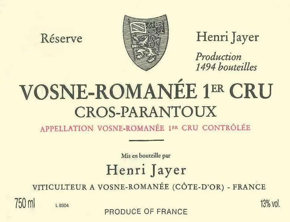 Vosne-Romanee Cros Parantoux Premier Cru Bottle