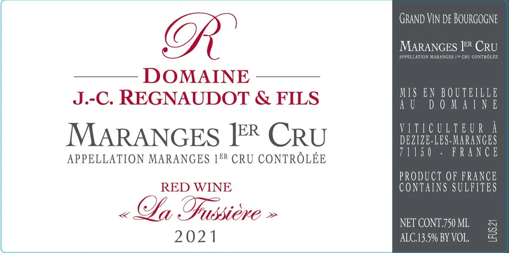 Jean-Claude Regnaudot Maranges La Fussiere Premier Cru Bottle