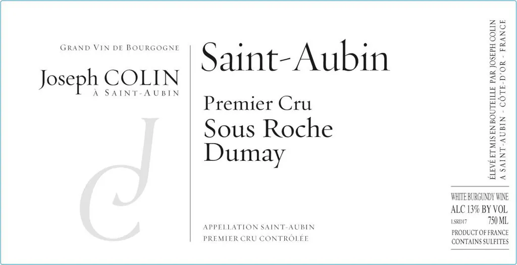 St-Aubin Sous Roche Dumay Premier Cru Bottle