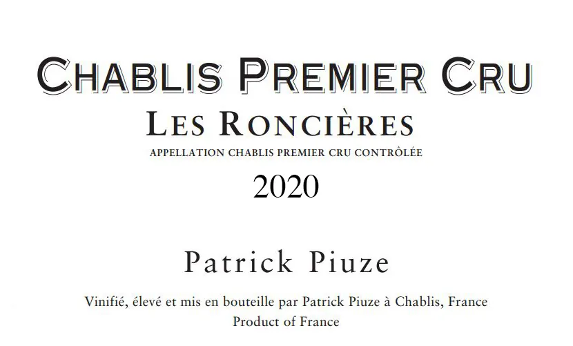 Chablis Roncieres Premier Cru Bottle
