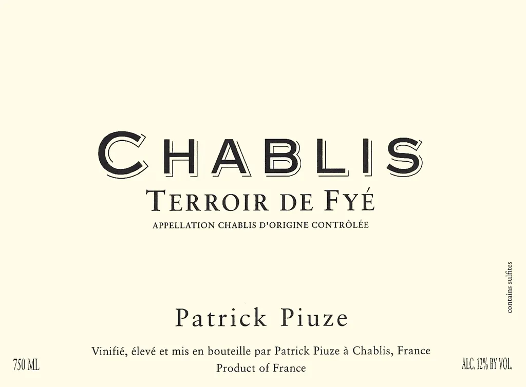 Chablis Terroir de Fye Bottle