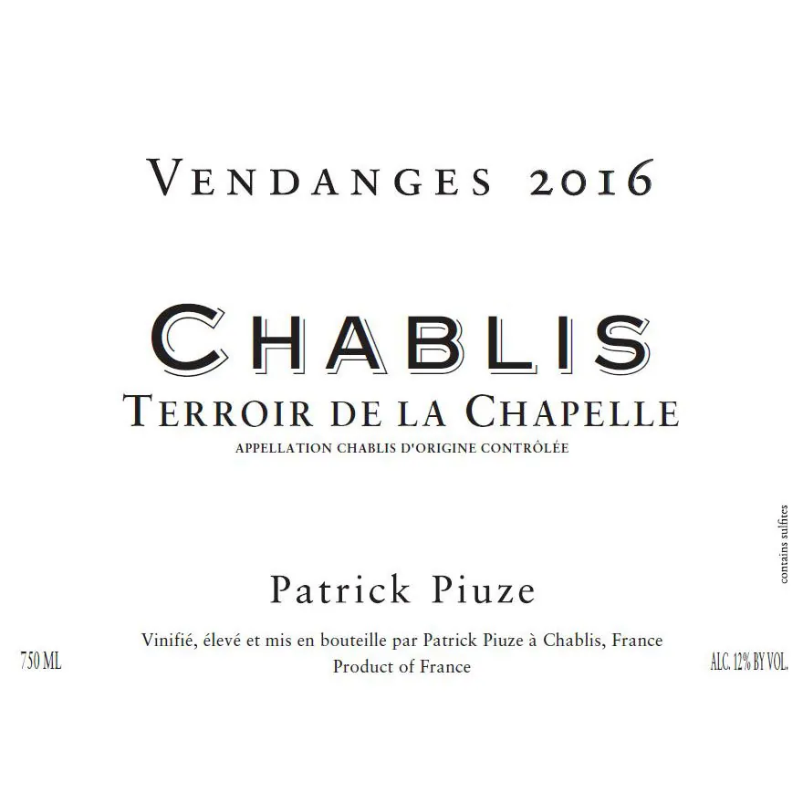 Chablis Terroir de la Chapelle Bottle