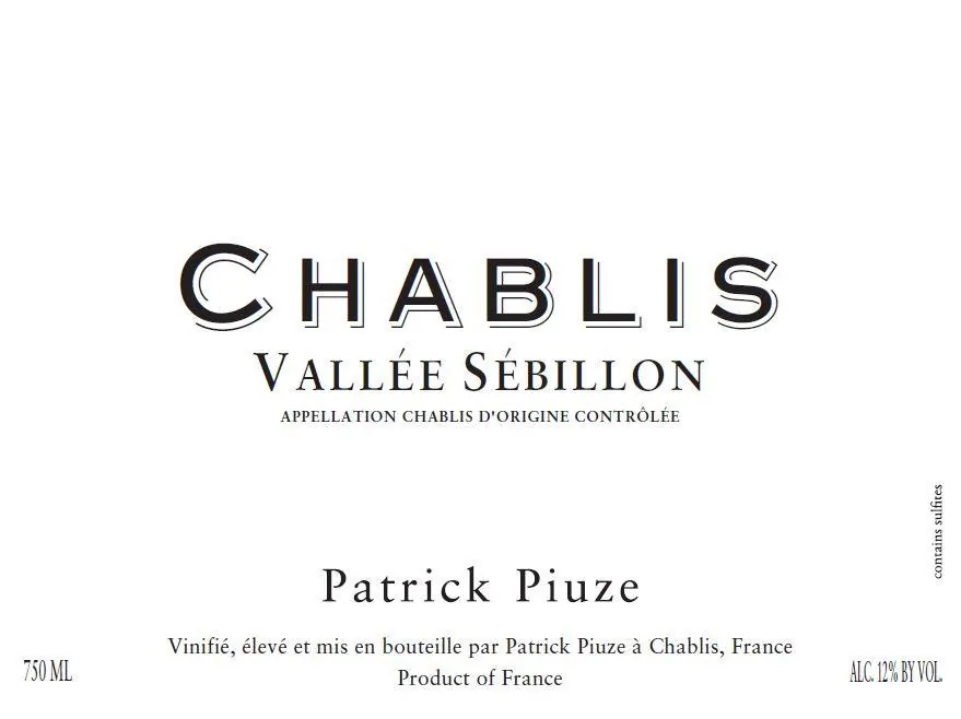 Chablis Terroir Vallee Sebillon Bottle