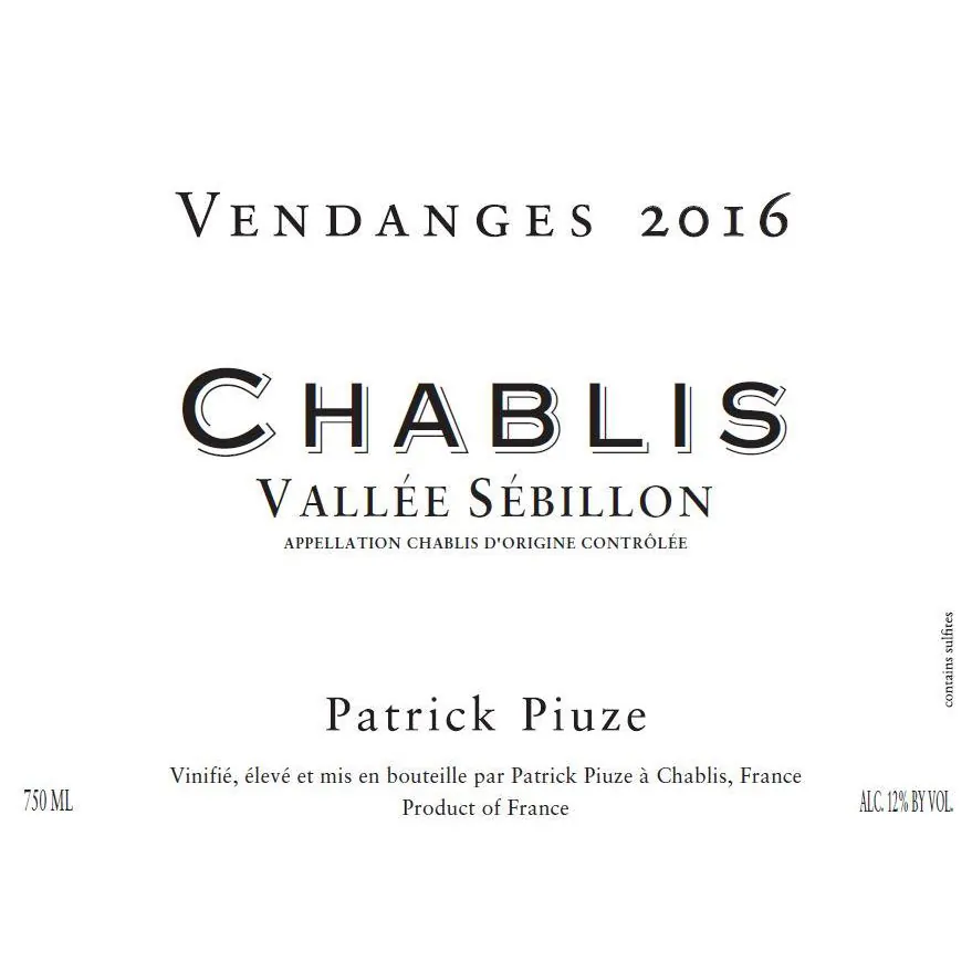 Chablis Vallee Sebillon Bottle
