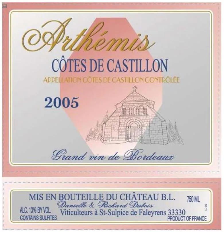 Cotes de Castillon Arthemis Red Bottle