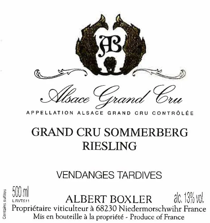 Grand Cru Sommerberg Vendanges Tardives Riesling Bottle