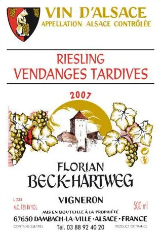 Alsace Vendanges Tardives Riesling Bottle