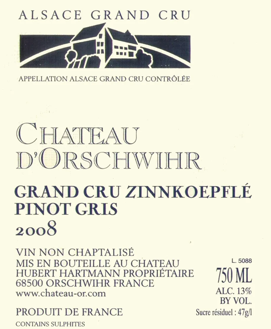 Alsace Zinnkoepfle Grand Cru Pinot Gris Bottle