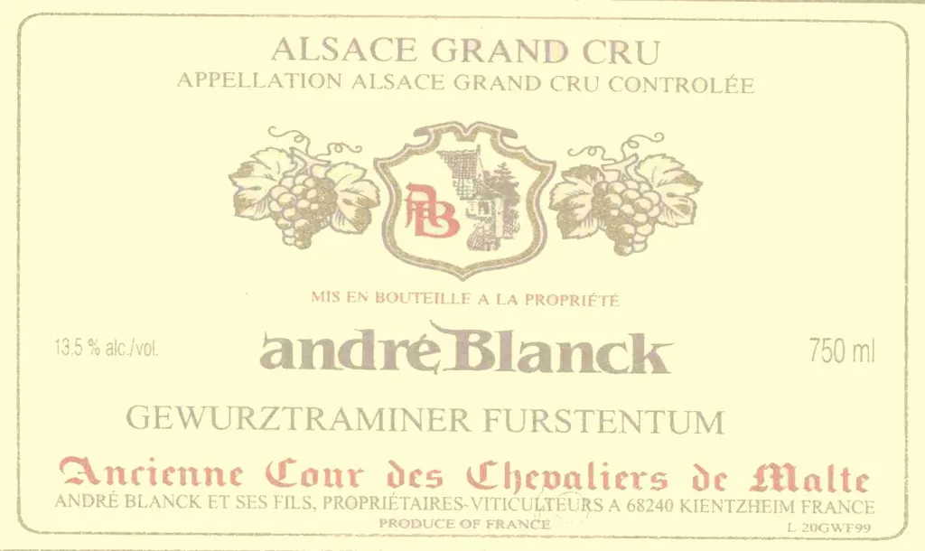 Alsace Furstentum Grand Cru Gewurztraminer Bottle