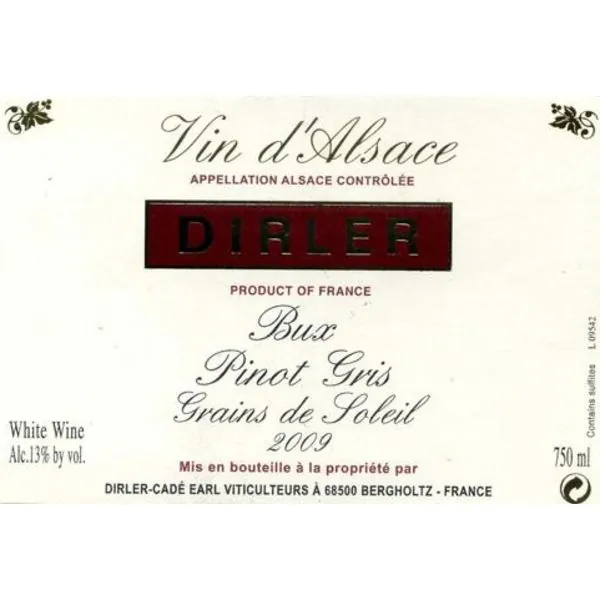 Bux Grains de Soleil Pinot Gris Bottle